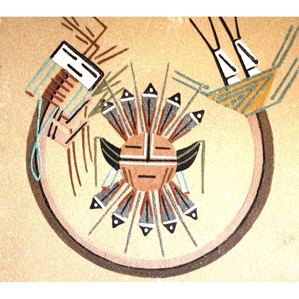 Navajo Native American Indian Sand Painting Art Rainbow and Eagle Signed Jim 12"
